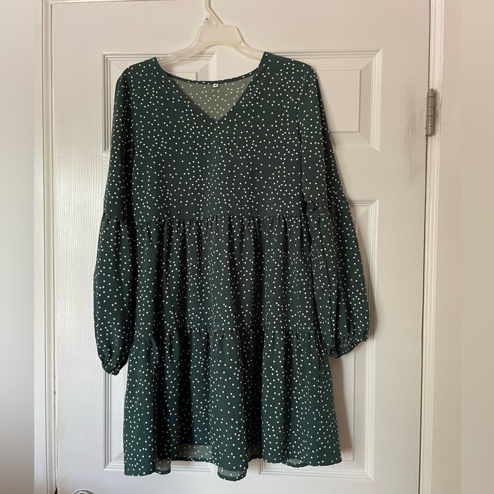 Green and White Polka Dot Baby Doll Dress